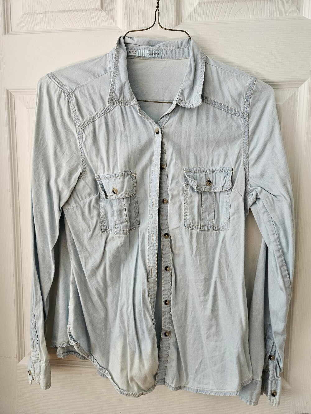 Maurices Light Blue Denim-Style Button-Down Shirt